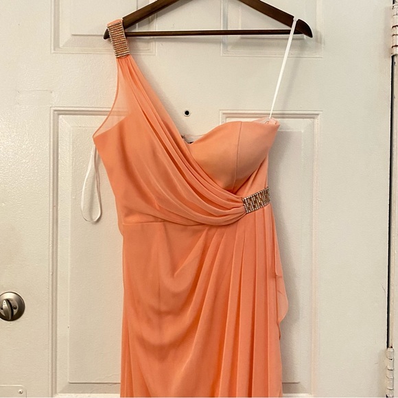 Xscape Peachy Orange On should Draped Embellished Gown - Picture 11 of 16